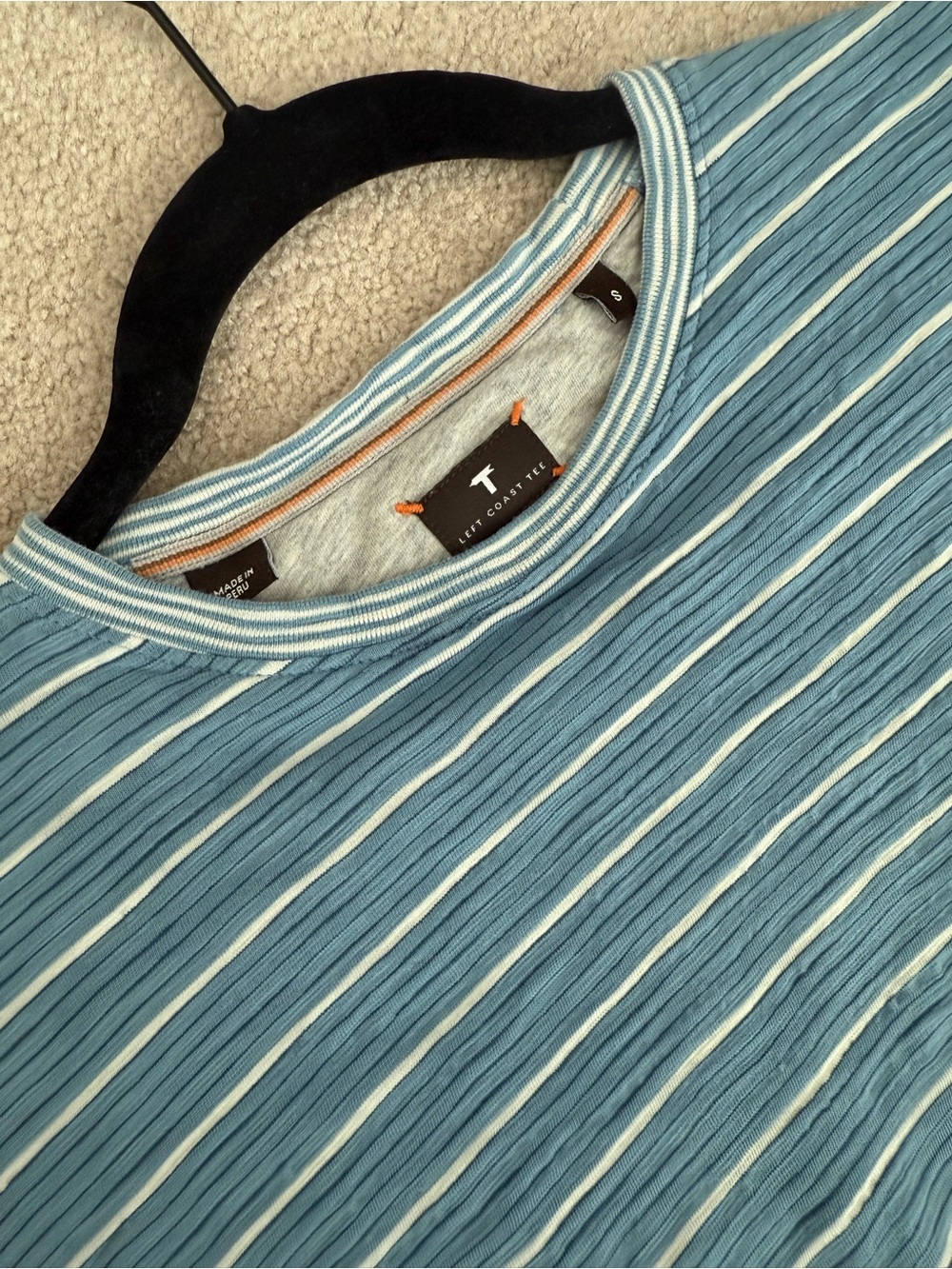 Left Coast Tee Shirt Striped Blue Peru Cotton Casual- Size S